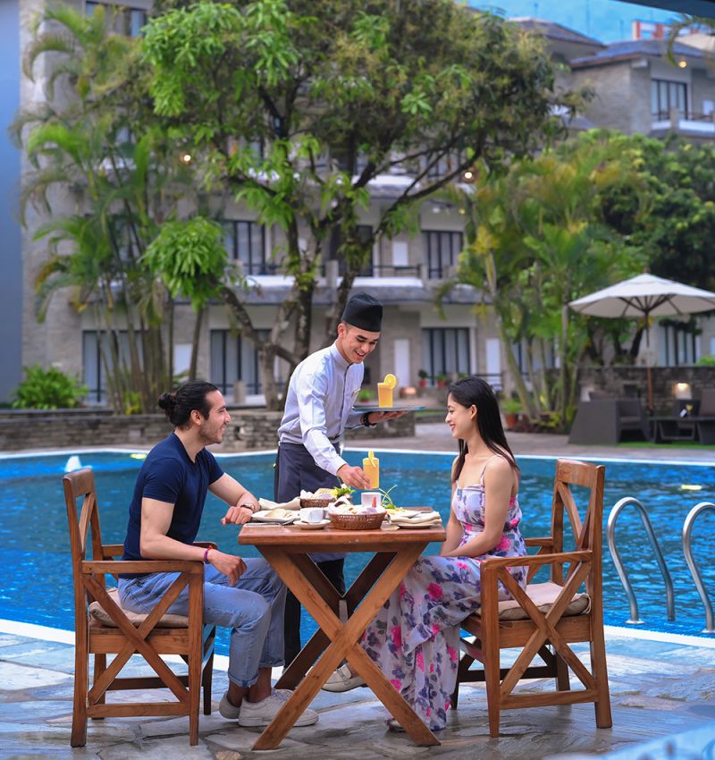 Poolside lunch at Hotel Barahi Pokhara