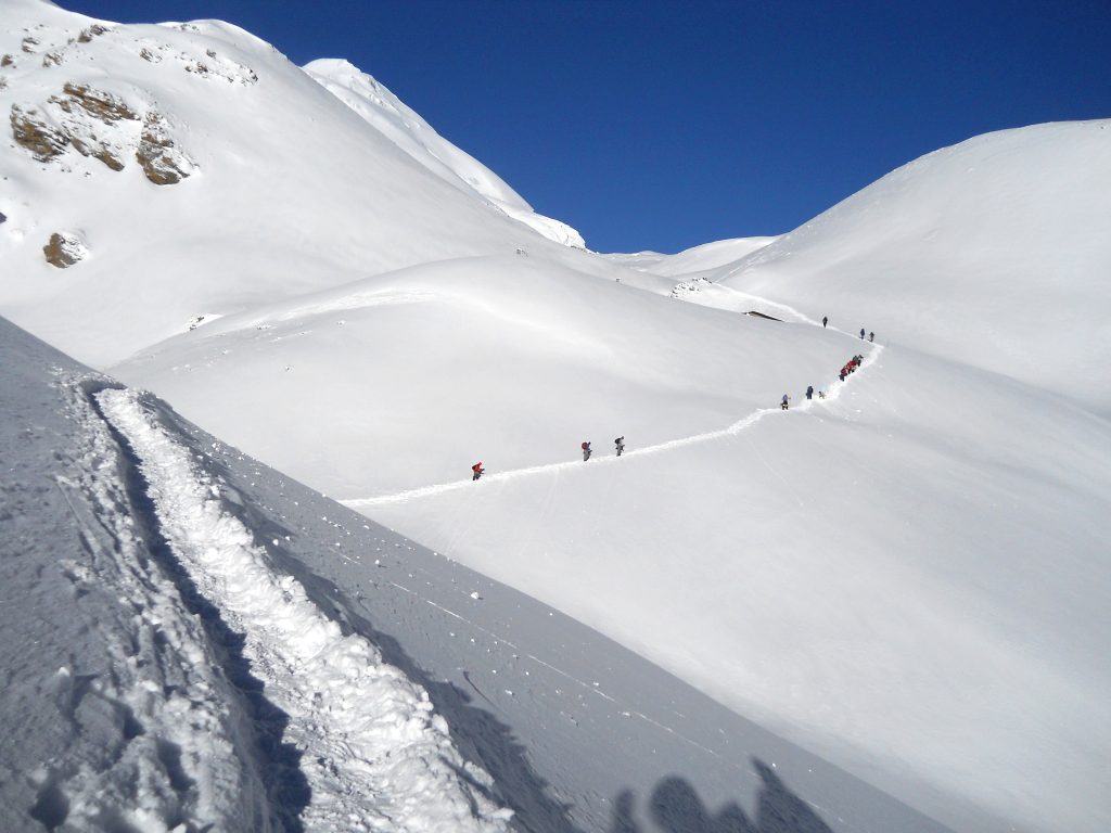 Way to Thorang La Pass, in the Annapurna Circuit, one of the trekking routes from Pokhara